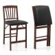 Set of 2 brown folding counter height chairs with padded seats and ergonomic backrest for kitchen island use.