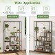 6-tier tall plant stand in rustic brown with 10 hooks, ideal for displaying plants, books, and decorations indoors.