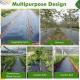 Weed barrier landscape fabric shown in various applications, including vegetable patches and garden paths, for.