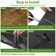 Weed barrier landscape fabric installation steps, showing cutting and securing for effective weed prevention and.