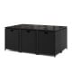 Black wicker dining table with tempered glass top, featuring a space-saving design for outdoor patio use.
