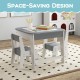 Kid's table and chairs set with gray double-sided tabletop, ideal for drawing, learning, and safe for ages 3-6.