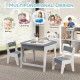 Kid's table and chairs set in gray, featuring a double-sided tabletop for drawing, learning, and playing.