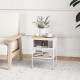 Compact white nightstand with flip-up door, 3-tier storage, modern design, perfect for bedroom or living room use.