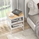 Compact white nightstand with flip-up door, 3-tier storage, and sturdy metal frame, ideal for bedroom or living room.
