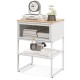 Compact white nightstand with flip-up door, 3-tier storage, and sturdy metal frame, perfect for bedroom or living room.