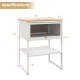 Compact nightstand with flip-up door storage, white metal frame, 3-tier design, ideal for bedroom or living room use.