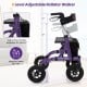 Height adjustable purple rollator walker with 9.5" all-terrain wheels, ideal for seniors, featuring a comfortable seat.