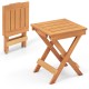 Compact 14-inch folding side table with slatted hardwood tabletop and X-shaped legs, ideal for backyard or camping use.