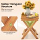 14-inch compact folding side table with slatted tabletop and X-shaped legs for enhanced stability in any setting.