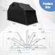 Outdoor motorcycle shelter dimensions with waterproof 600D Oxford fabric, ideal for motorbike storage and protection.