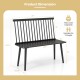 Windsor dining bench in black with spindle back, suitable for 2 people, featuring anti-slip foot pads and ergonomic.