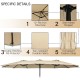 Double-sided 15-foot patio umbrella with beige fabric and sturdy iron structure, perfect for outdoor dining set.