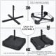 Umbrella base assembly instructions showing the weighted design for stability, compatible with a 15-foot patio umbrella.