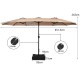 Double-sided 15-foot patio umbrella in brown with a sturdy base, ideal for outdoor dining and relaxation.
