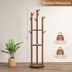 Freestanding wooden coat tree with 3 shelves and 9 hooks, designed for stable storage in bedrooms or hallways.