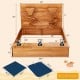 Kids wooden square sandbox with cover, made of solid cedar, features hidden storage and unique sand walls for play.