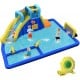 Inflatable water park with slide, climbing wall, and water guns for kids, made of durable Oxford material for outdoor.