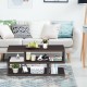 3-tier rectangular coffee table in dark wood with storage shelves, perfect for living room organization and style.