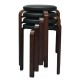 Stackable set of 4 bentwood round stools with padded black seats, featuring sturdy legs and non-slip foot pads.