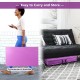 Folding pink gymnastics mat with convenient handle, 4 panels, 2-inch thick, ideal for easy storage and transport.