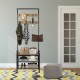 Industrial coat shoe bench entryway shelf with 9 hooks, sturdy metal frame, and storage shelves for organized entryway.