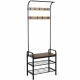 Industrial coat shoe bench with 9 hooks, durable MDF and metal frame, perfect for entryway storage and organization.
