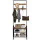 Industrial coat shoe bench entryway shelf with 9 hooks, sturdy metal frame, and 3-tier storage for coats and shoes.