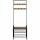 Industrial coat shoe bench entryway shelf with 9 hooks and 3-tier storage, perfect for organizing coats and shoes.