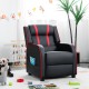 Kids recliner chair in black and red with side pockets, adjustable footrest, and padded support for comfort.