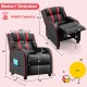 Kids recliner chair with red accents, featuring adjustable footrest and side pockets for storage, ideal for playrooms.