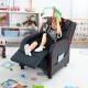 Kids recliner chair with side pockets and footrest in red, featuring high-density sponge padding for comfort and.