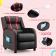Kids recliner chair with red accents, padded backrest, armrests, and side pockets for comfort and storage. Ideal for.