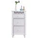Elegant white floor cabinet with three spacious drawers and intricate carved detailing, perfect for versatile home.