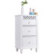 Stylish white storage cabinet with three drawers and carved details, perfect for versatile use in any room decor.