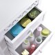 Three drawers of a white wood storage organizer cabinet, ideal for bathroom or living room decor and storage.