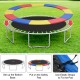 Close-up of the multicolor trampoline safety pad showcasing elastic straps for secure attachment and durable waterproof.