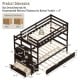 Twin over twin bunk bed with storage shelf and drawer, made of solid wood and MDF, featuring a rolling trundle for.