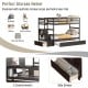Twin over twin bunk bed in espresso with storage shelf and drawer, featuring sturdy wood construction and open.