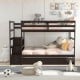 Twin over twin bunk bed in espresso with storage shelf, rolling drawer, and wide staircase for children's safety and.
