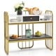 Faux marble console table with drawer and open shelves, ideal for living room or entryway storage and decoration.