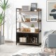 3-tier baker's rack in rustic brown with open shelves and a 2-door cabinet, ideal for kitchen or living room storage.