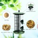 3-in-1 metal hanging bird feeder with transparent tube, locking mechanism, and 4 feeding ports for various bird foods.