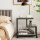3-tier side table in black with storage and universal casters, ideal for living room or bedroom use.