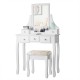 White makeup dressing vanity set with 5 drawers, removable box, and padded stool for a stylish and comfortable.