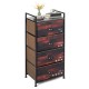 Industrial 4-drawer storage dresser with a sturdy metal frame and wooden top, perfect for organizing clothes and decor.
