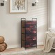 Industrial 4-drawer storage dresser with fabric drawers and steel frame, ideal for organizing items in any room.