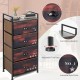 Industrial 4 fabric drawers storage dresser with steel frame, featuring a wooden top and adjustable foot pads for.
