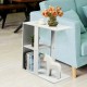 Narrow 3-tier side table with storage shelf, crafted from particle board, ideal for living room or bedroom use.