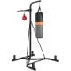 Heavy duty boxing punching stand featuring a heavy bag and adjustable speed bag, ideal for home gym strength training.